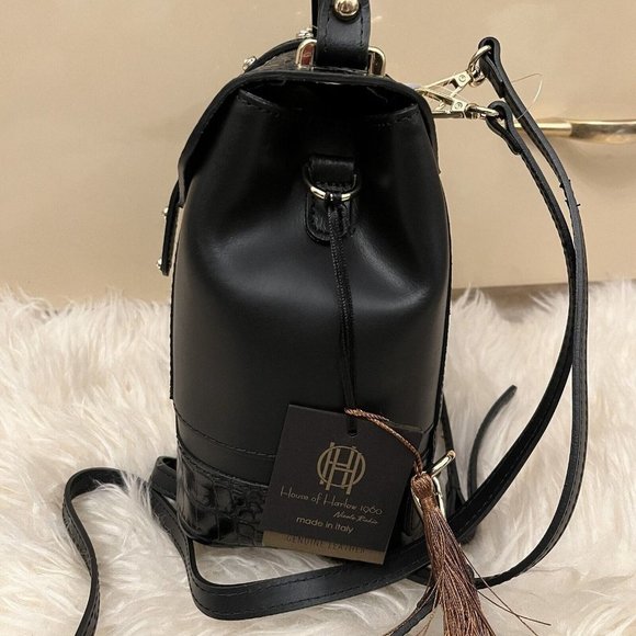 Revolve House of Harlow Italian Leather Crystal Stud Mini Backpack Black NWT main image 4